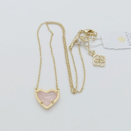 New Kendra Scott Ari Heart Gold Necklace in Pink Quartz