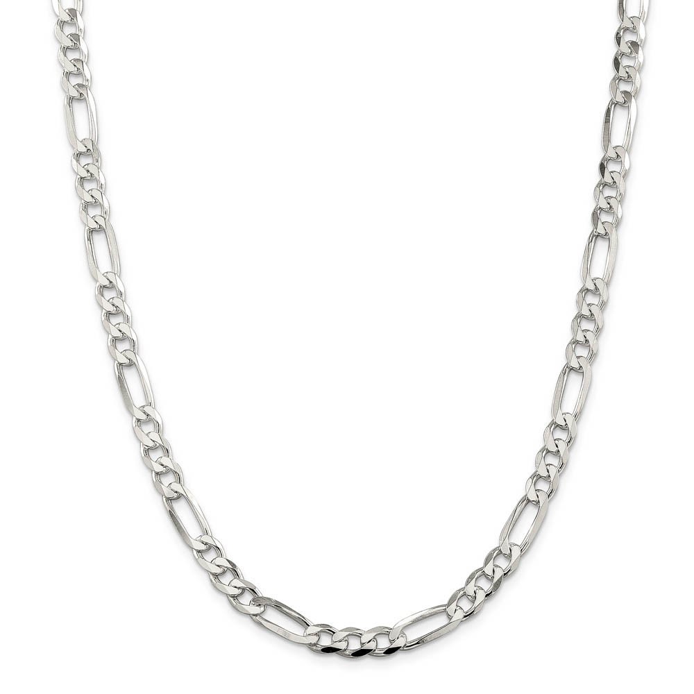 Men’s 7mm, Sterling Silver, Pave Flat Figaro Chain Necklace