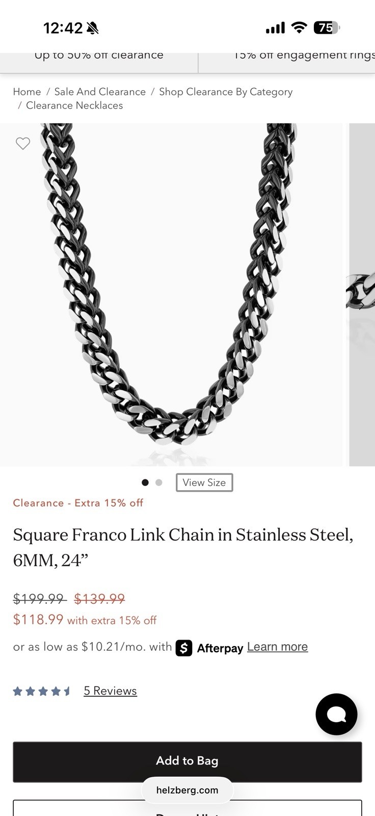 Square Box Franco Chain 24 Inch Necklace Stainless Steel