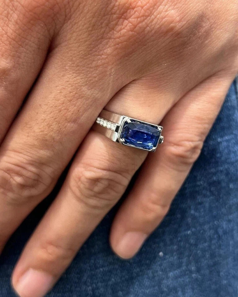 3Ct Cushion Lab-Created Sapphire Diamond Engagement Ring 14K White Gold Plated