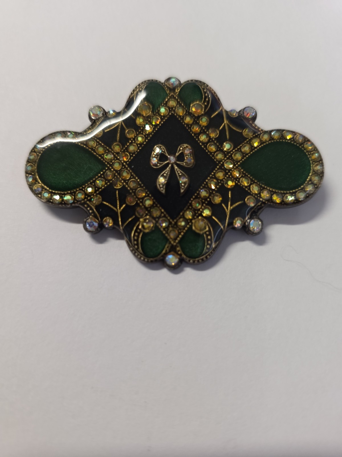 Vintage Catherine Popesco France Green Black Enamel Bow Brooch Art Deco