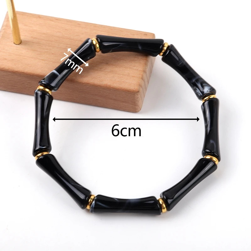 3 pc Leopard Acrylic Bamboo Beaded Bracelet Women Retro Thin Tube Stack Jewelry