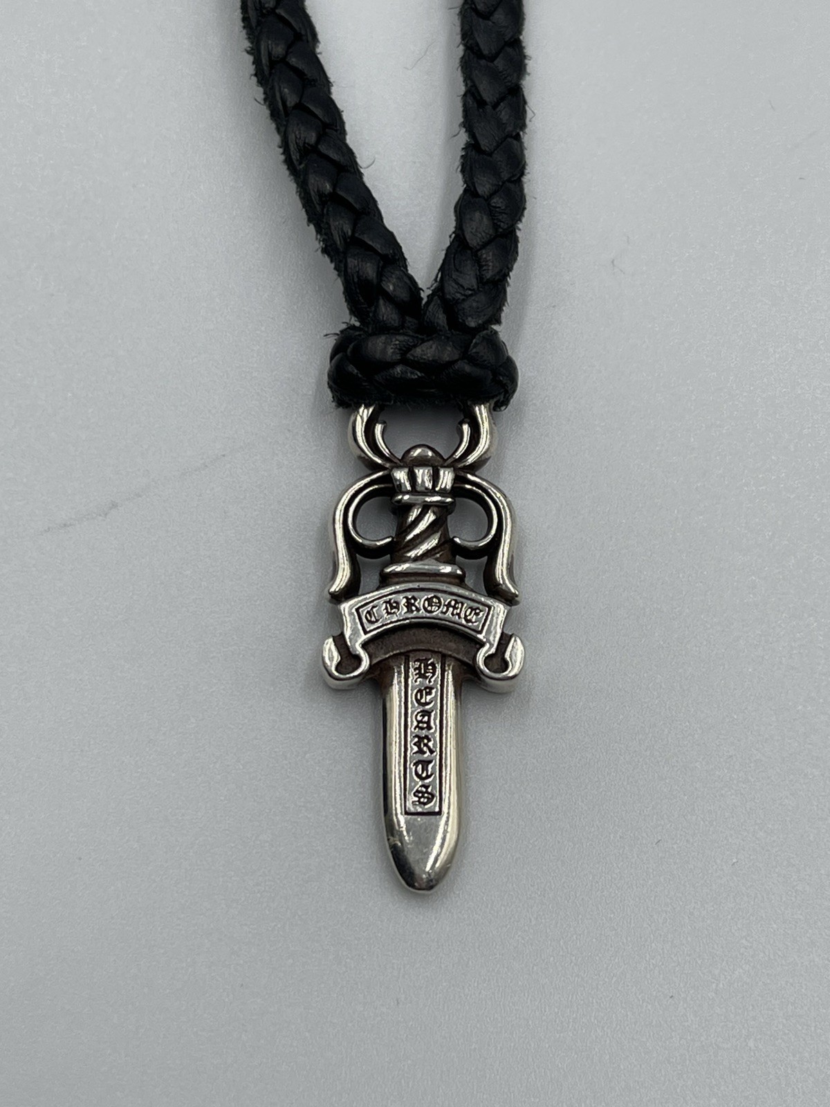100% Authentic Chrome Hearts Dagger Pendant +CH Leather Braid Bolo/Boro Necklace