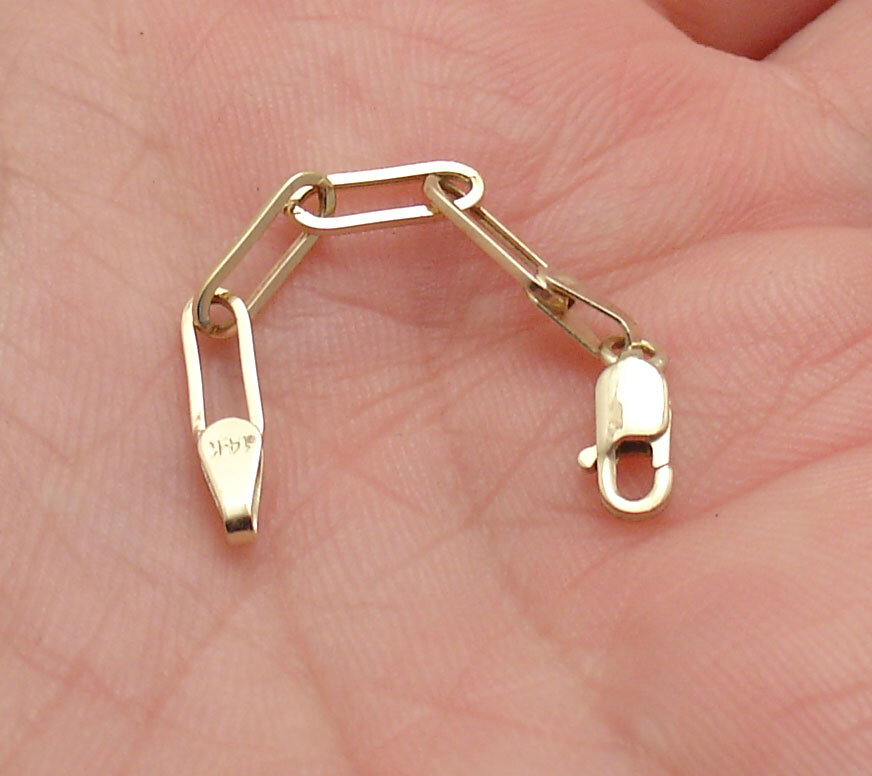 3mm Paper Clip Oval Chain Necklace Extender Lobster Lock Real 14K Yellow Gold