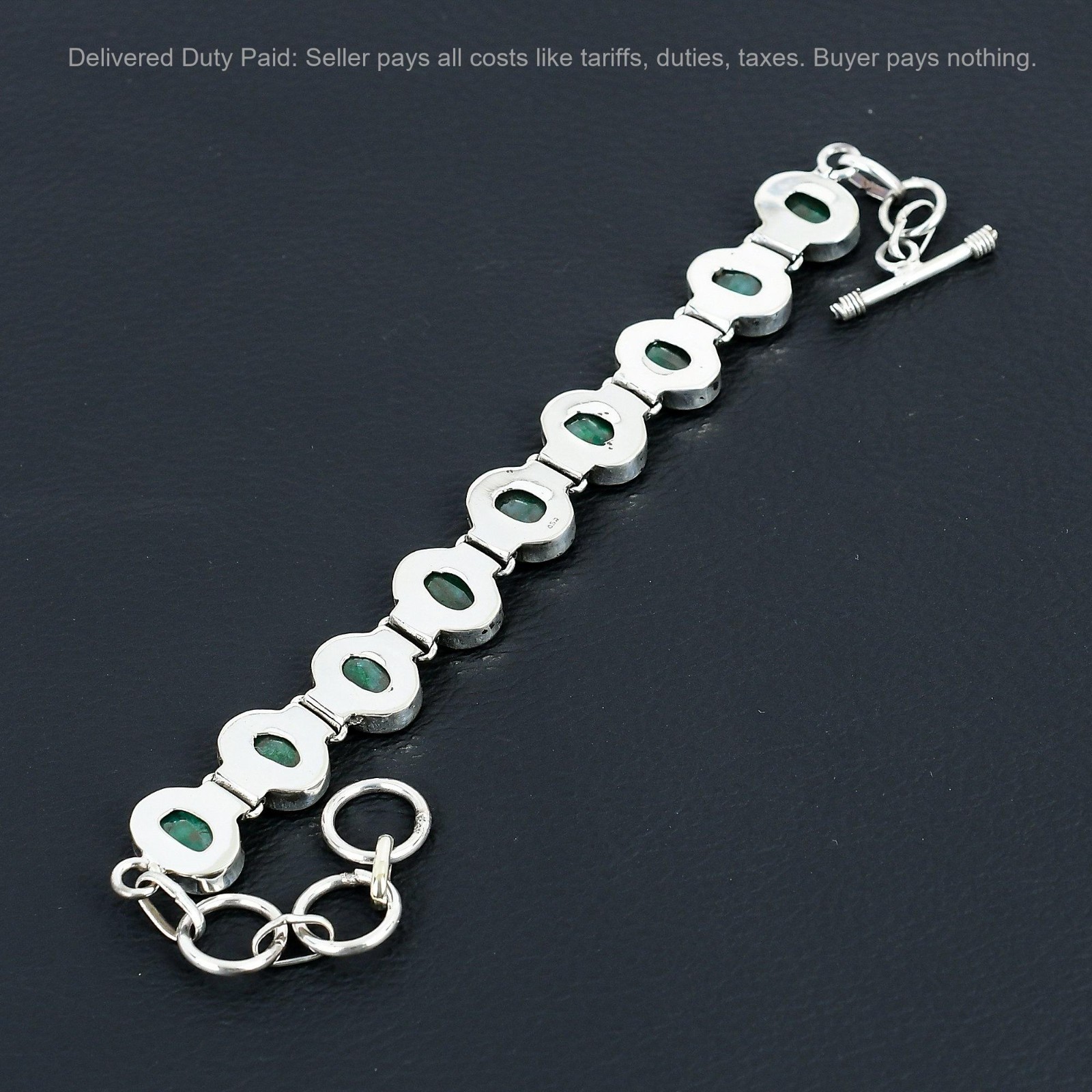 Black Friday Sale 925 Silver Oval Natural Zambian Emrald Chain Bracelet Jewelry