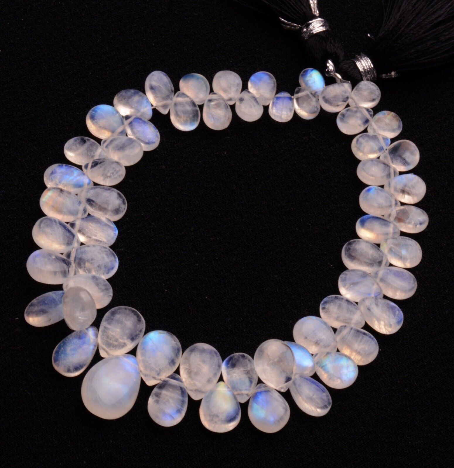 Blue Fire Rainbow Moonstone 7×5 to 9×7 mm Size Smooth Pear Beads Strand 7.5″
