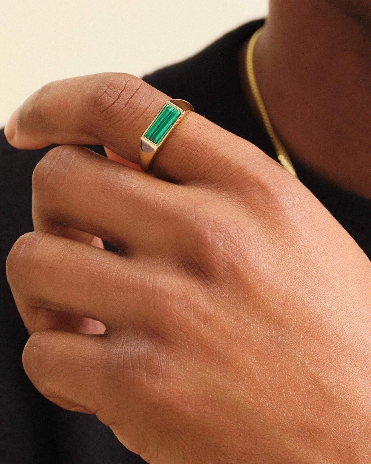 Natural Malachite Gemstone Mens Ring 925Sterling Silver Gold Plated Signet Ring