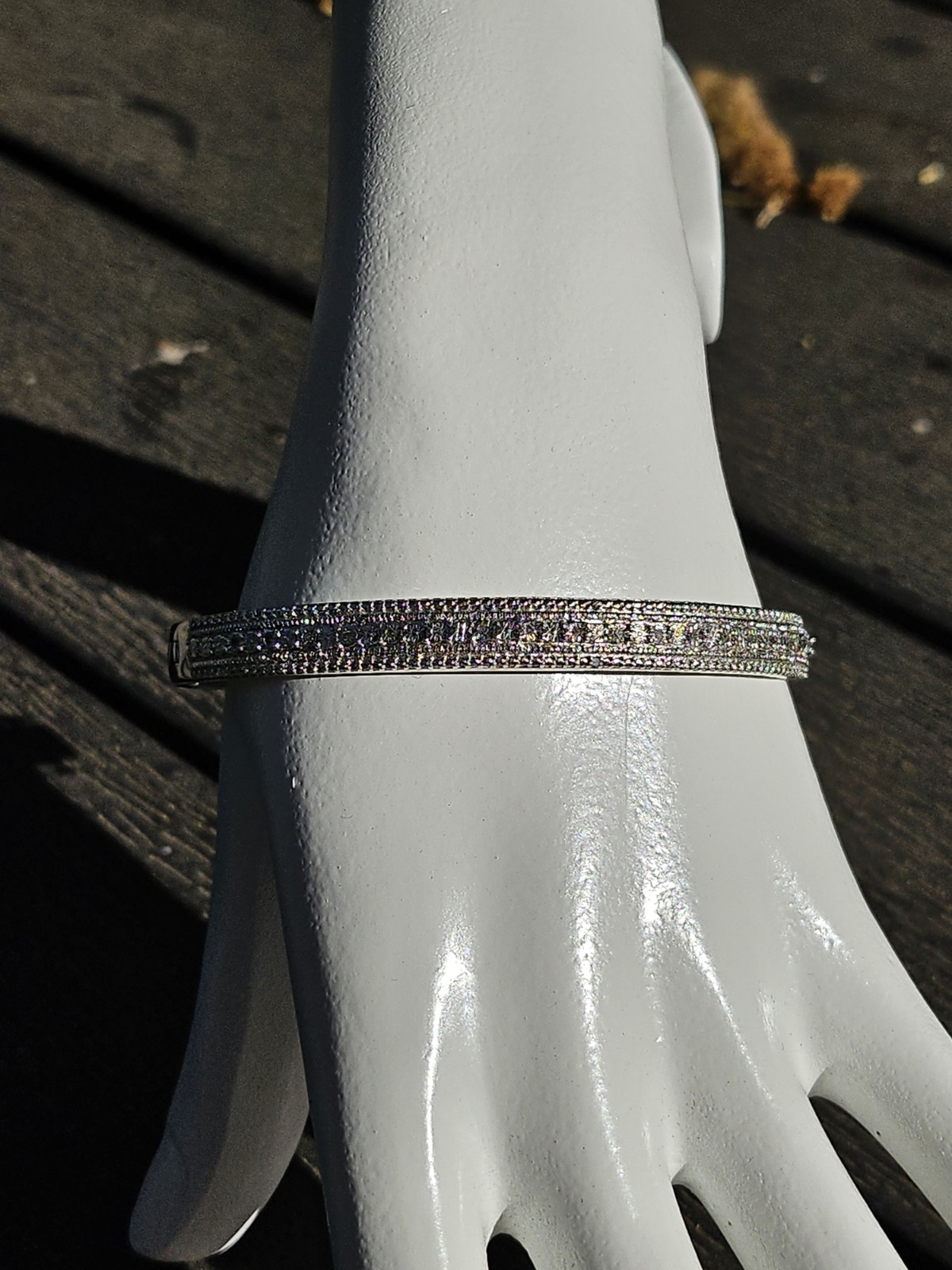 Sterling Silver Natural Diamond Cluster Bangle | 6.75″