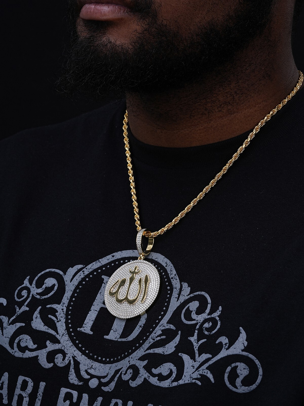 MOISSANITE Real 925 Silver / Gold Allah Medallion Arabic Necklace Pendant Iced