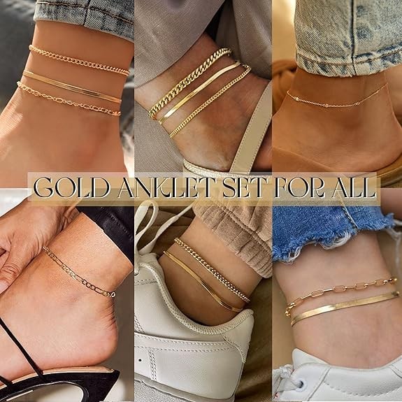 Gold Ankle Bracelets for Women, 14k Gold Plated Waterproof Cuban Link Chain Ankl