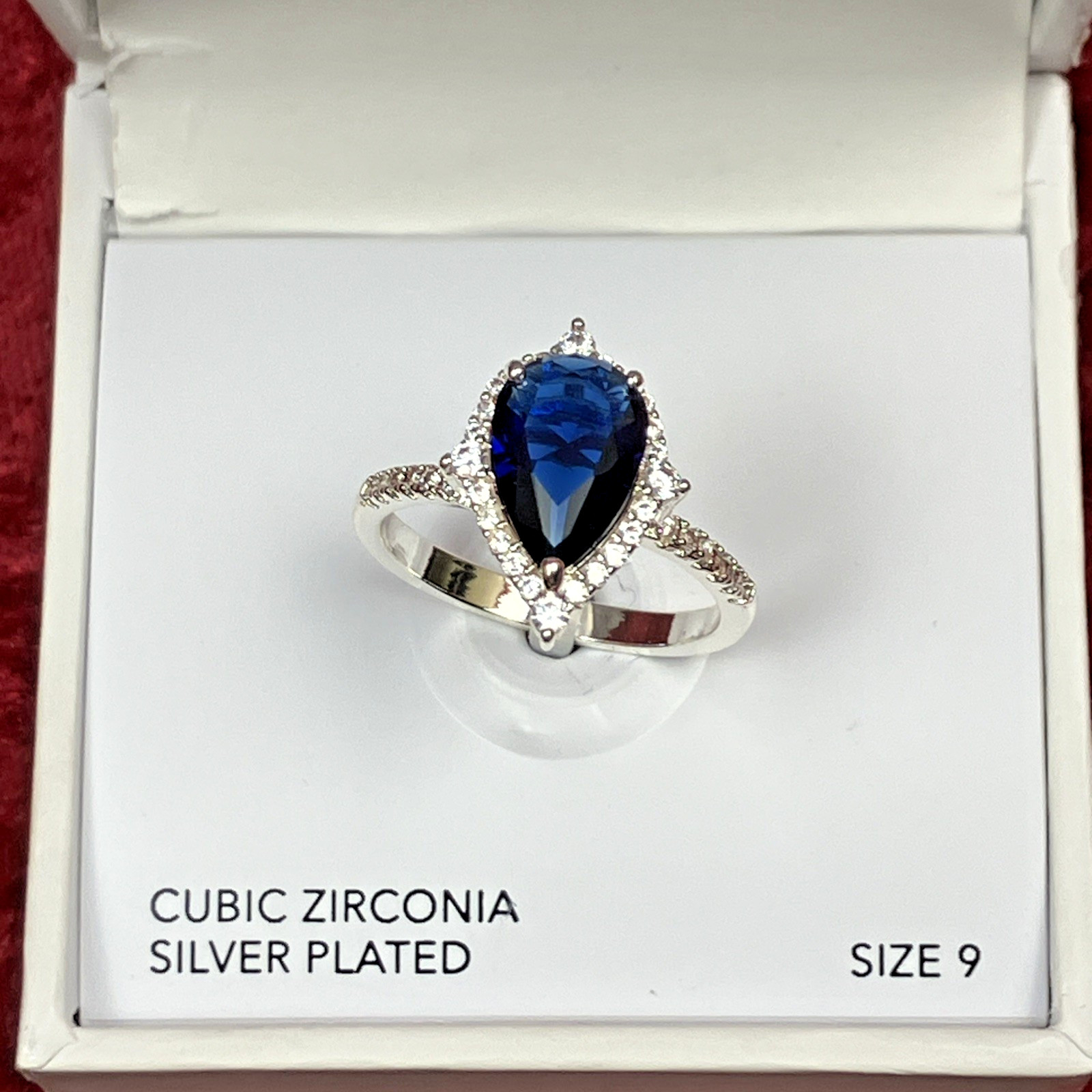 Charter Club Pave & Pear Shaped Blue Crystal Silver Tone Ring Sz 9 NWT $39