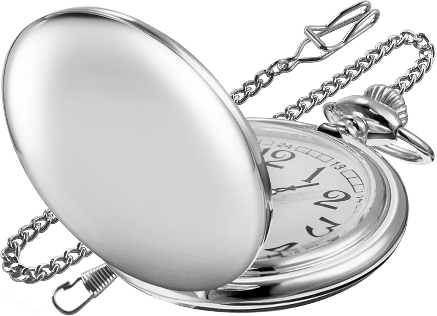 Smooth Cover Quartz Pocket Watch, Fashionable Roman Digital White Dial with Wais
