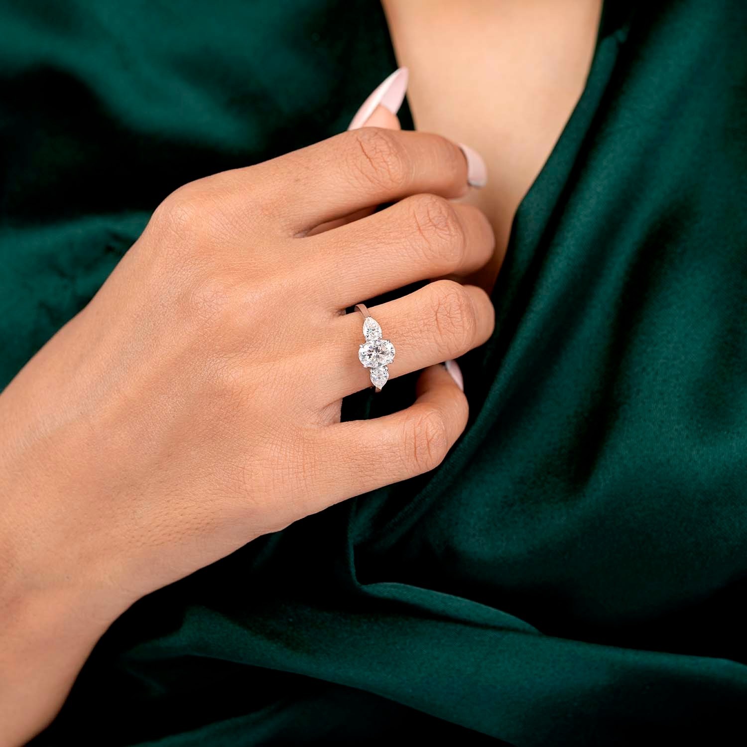 2.25 Ct Oval Three-Stone Lab Grown Diamond Ring 18K Yellow Gold With Pear Sides