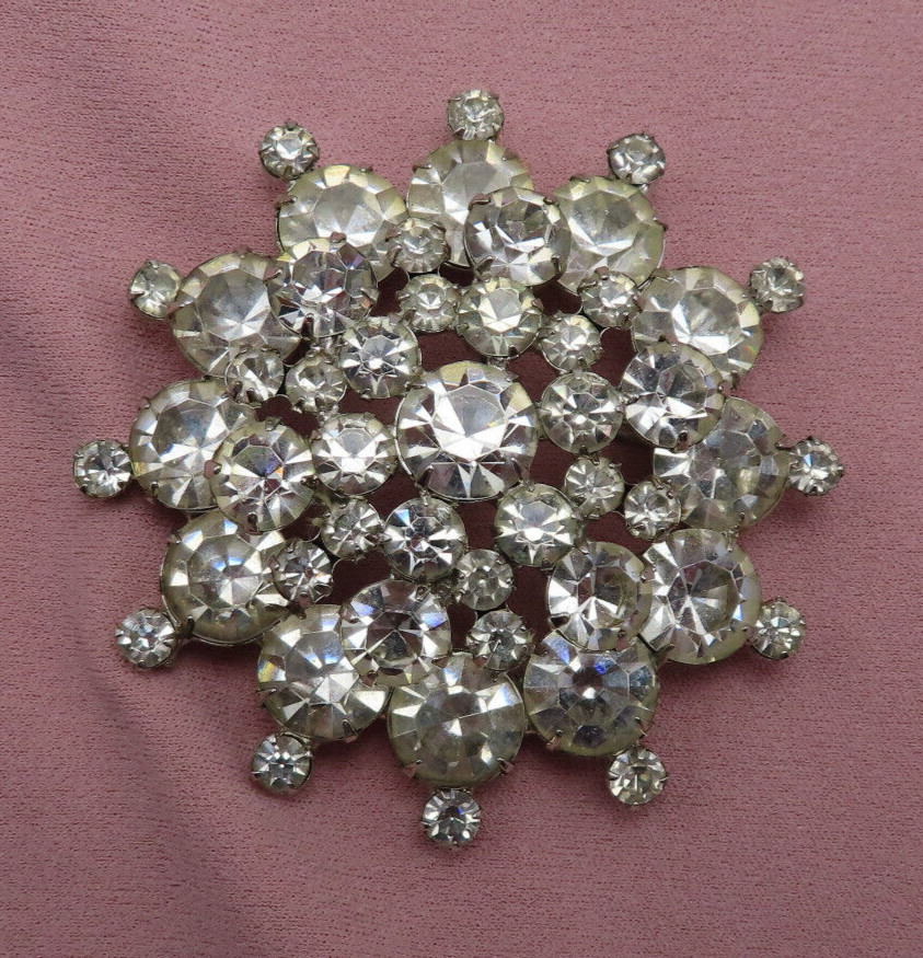 Juliana Rhinestone Vintage Brooch Pin Clear Faceted Crystal 2.5 inch Dome 147h