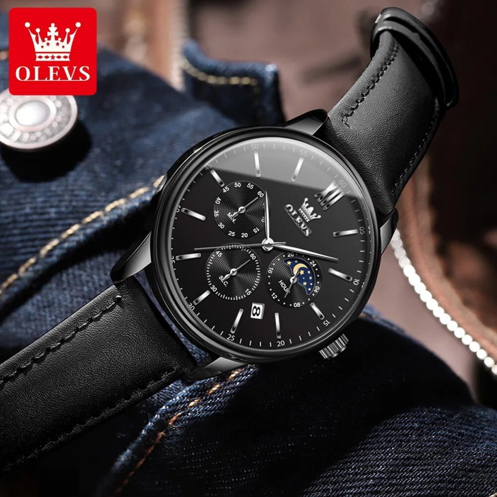 Waterproof Quartz Watch Men’s OLEVS Luminous Luxury Leather Men Strap Business
