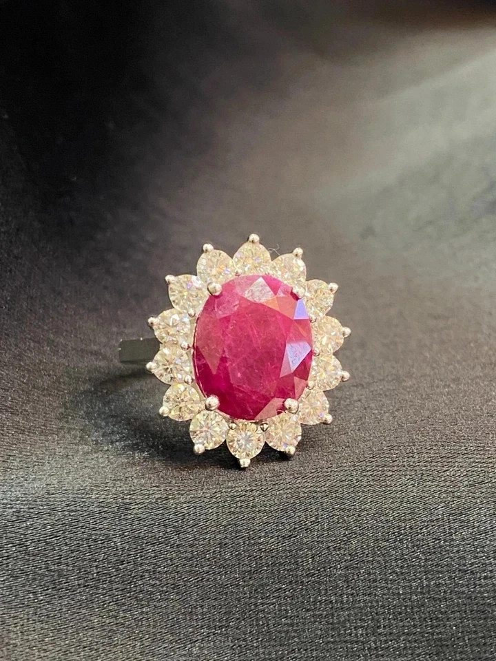 GLI Certified 4.24 Ct Oval Natural Ruby Diamond Wedding Ring 950 Platinum 6 7 8