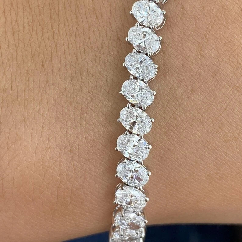 7 CT Oval F/VS1 Lab Grown Diamond Engagement Gift Tennis Bracelet 14K White Gold