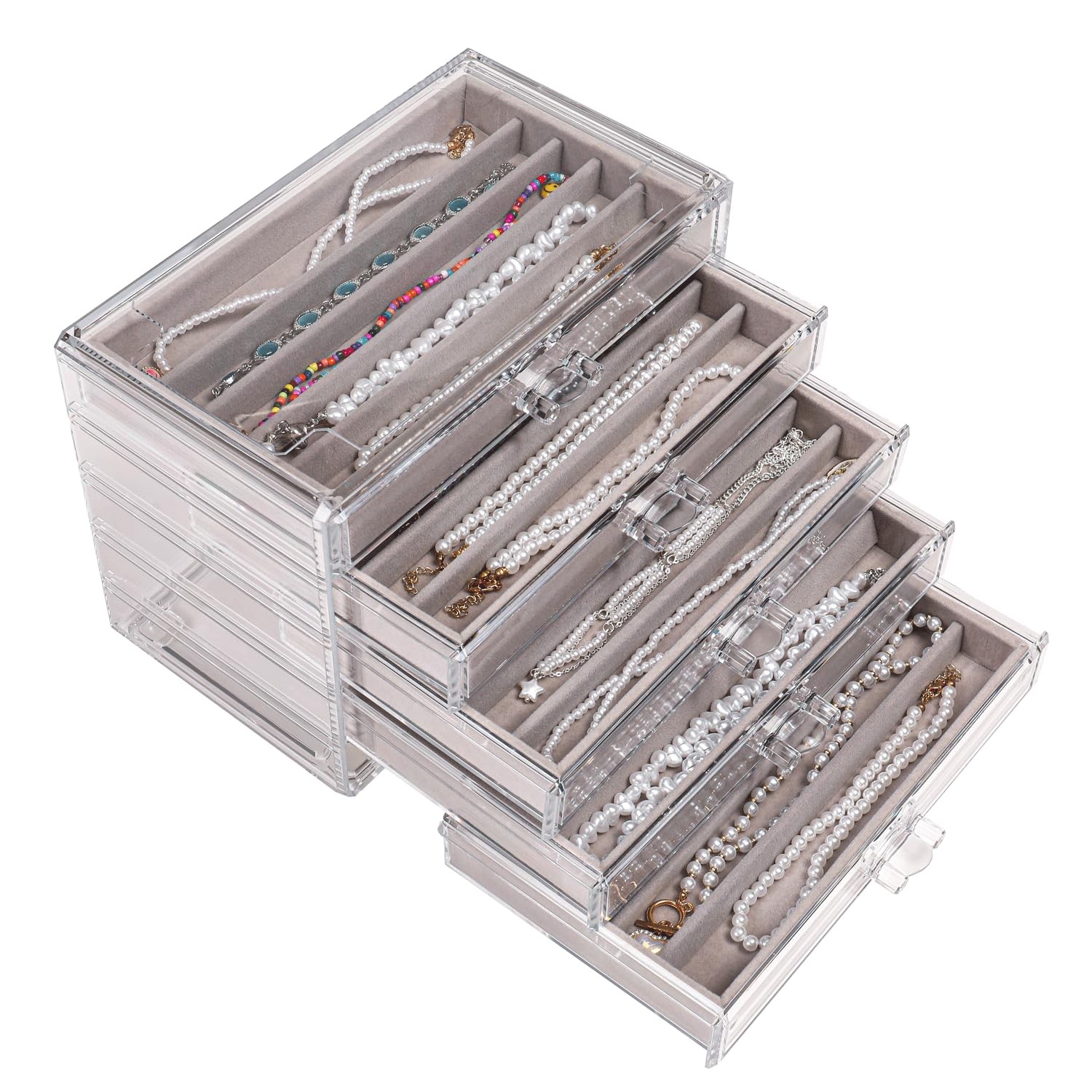Necklace Organizer Box 9.25×6.7×5.9in Velvet Dustproof Tray with Clear Lid