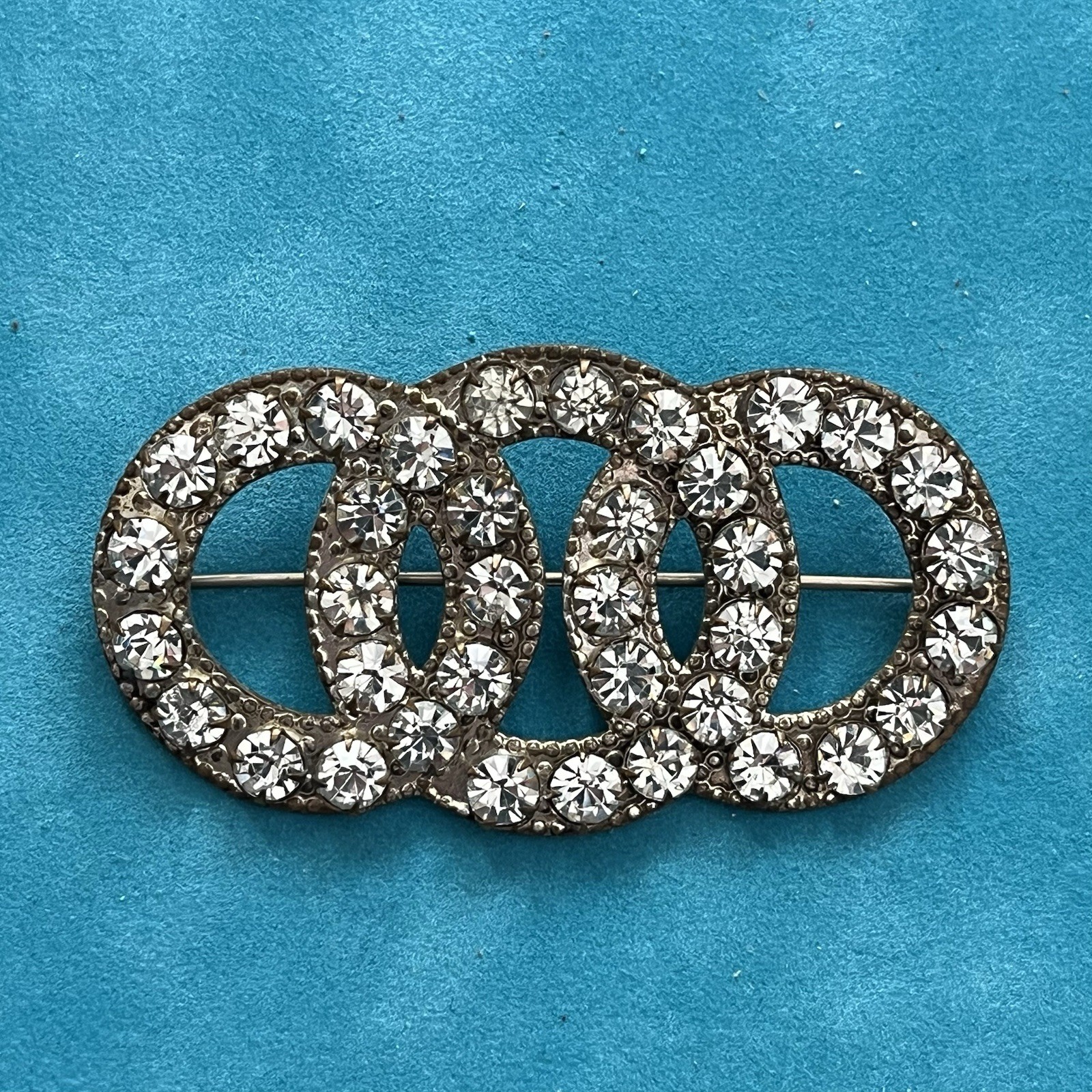 Vintage 1900s Infinity Clear Colorless Rhinestone Wedding Brooch C Clasp