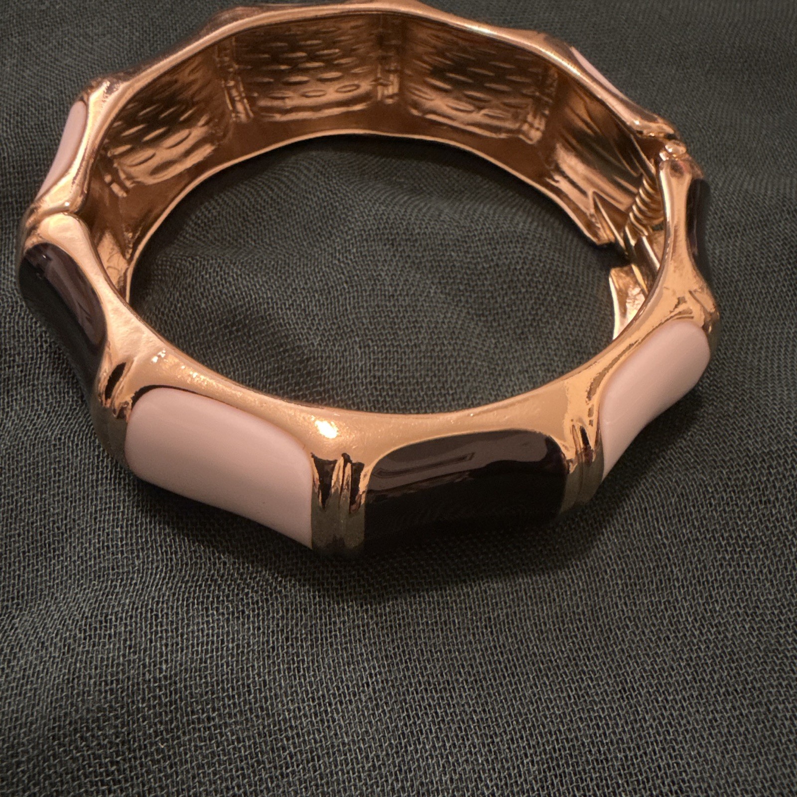 Gold Tone Black White Enamel Stretch Bangle Bracelet Stackable No Stone