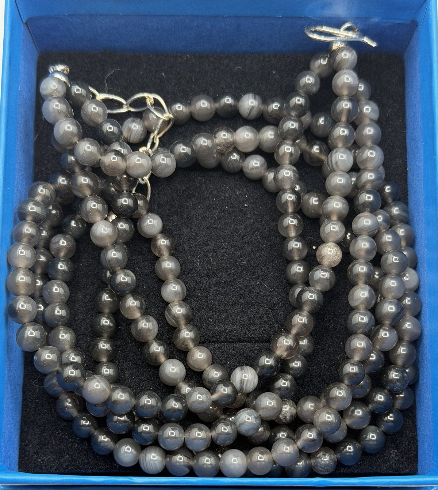 Jay King (Desert Rose Trading) Triple-strand Sterling Grey Quartz Necklace 17″