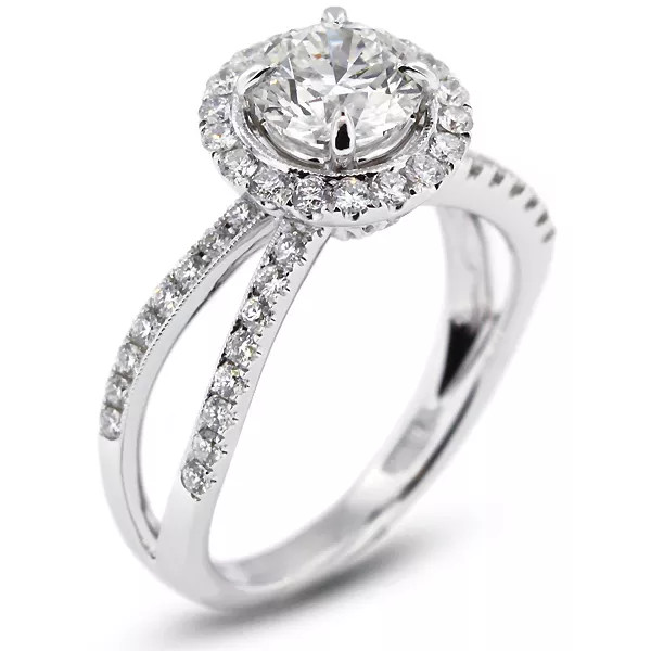 18K Gold Side Stone Engagement Ring Halo 1.95 CT Round Lab-Grown Diamond F SI1