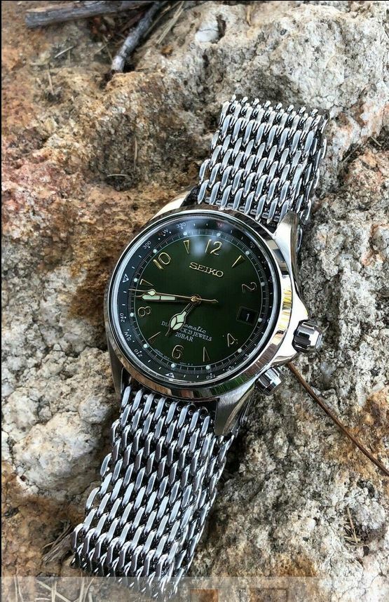 22mm ALL Brushed Shark Stainless Steel Mesh Watch Band Solid Buckle Seiko SRPD21