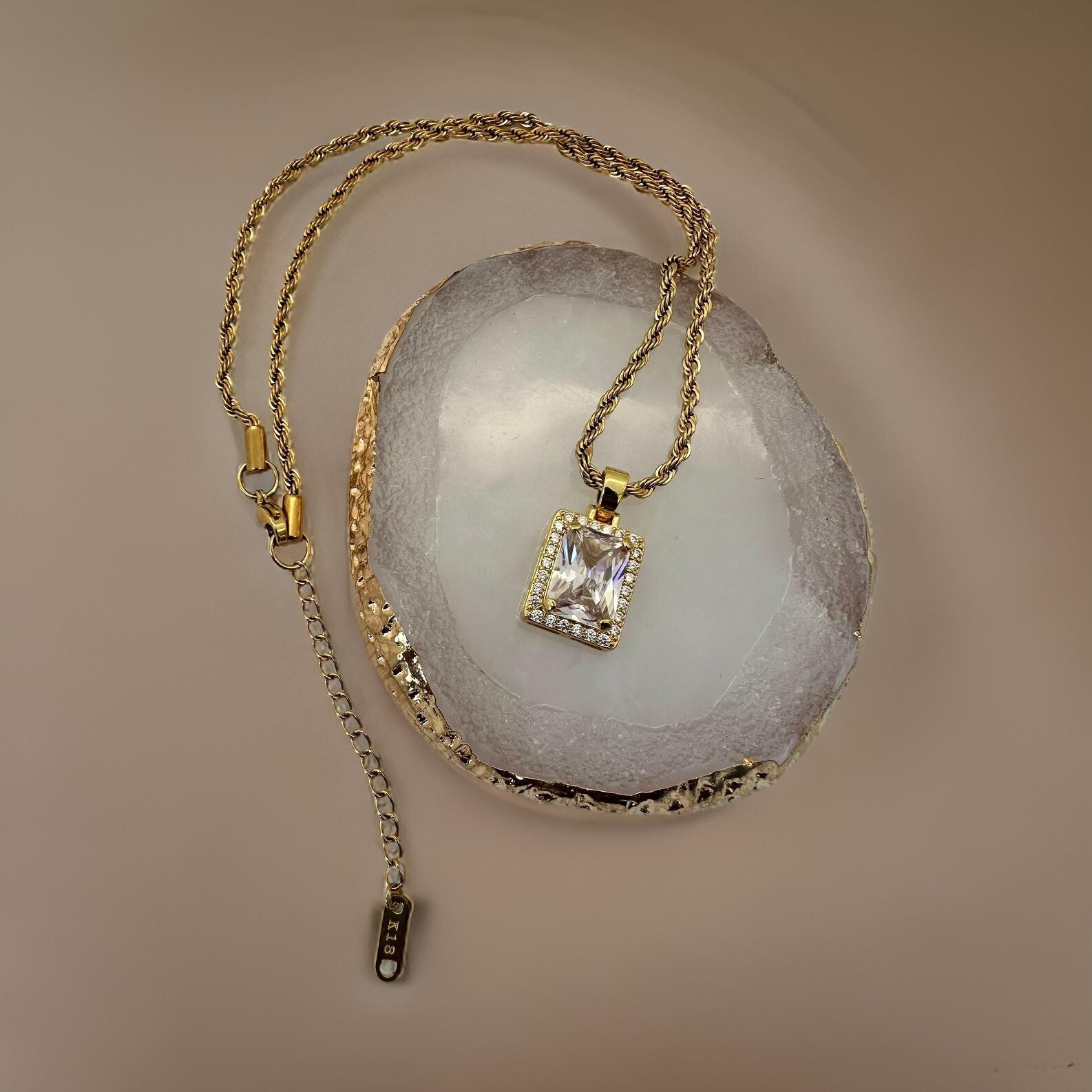 18K gold plated waterproof and tarnish free Singapore Chain with CZ pendant