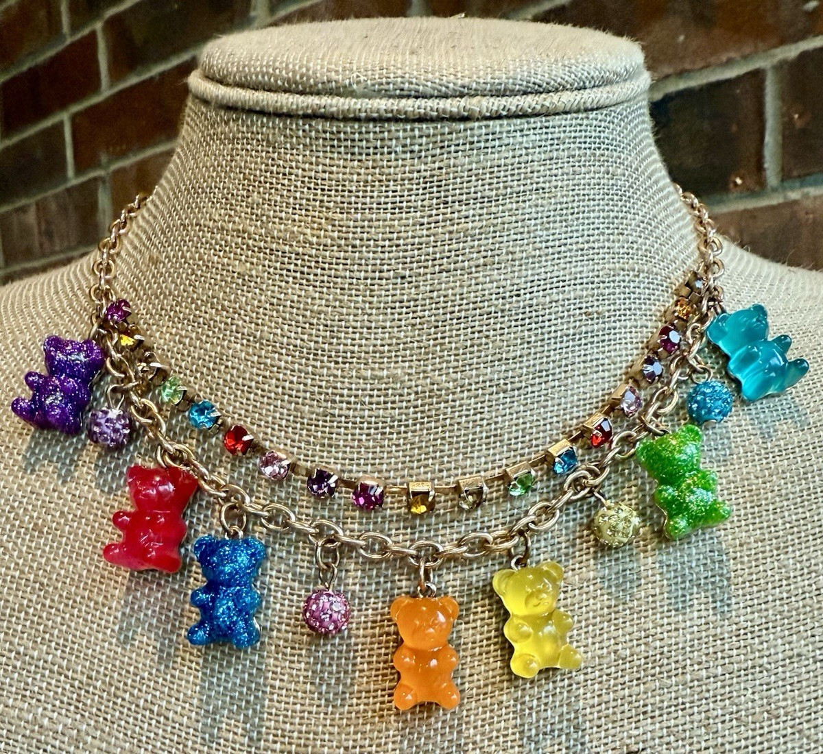 Betsey Johnson Gummy Bear Rainbow Rhinestone Necklace