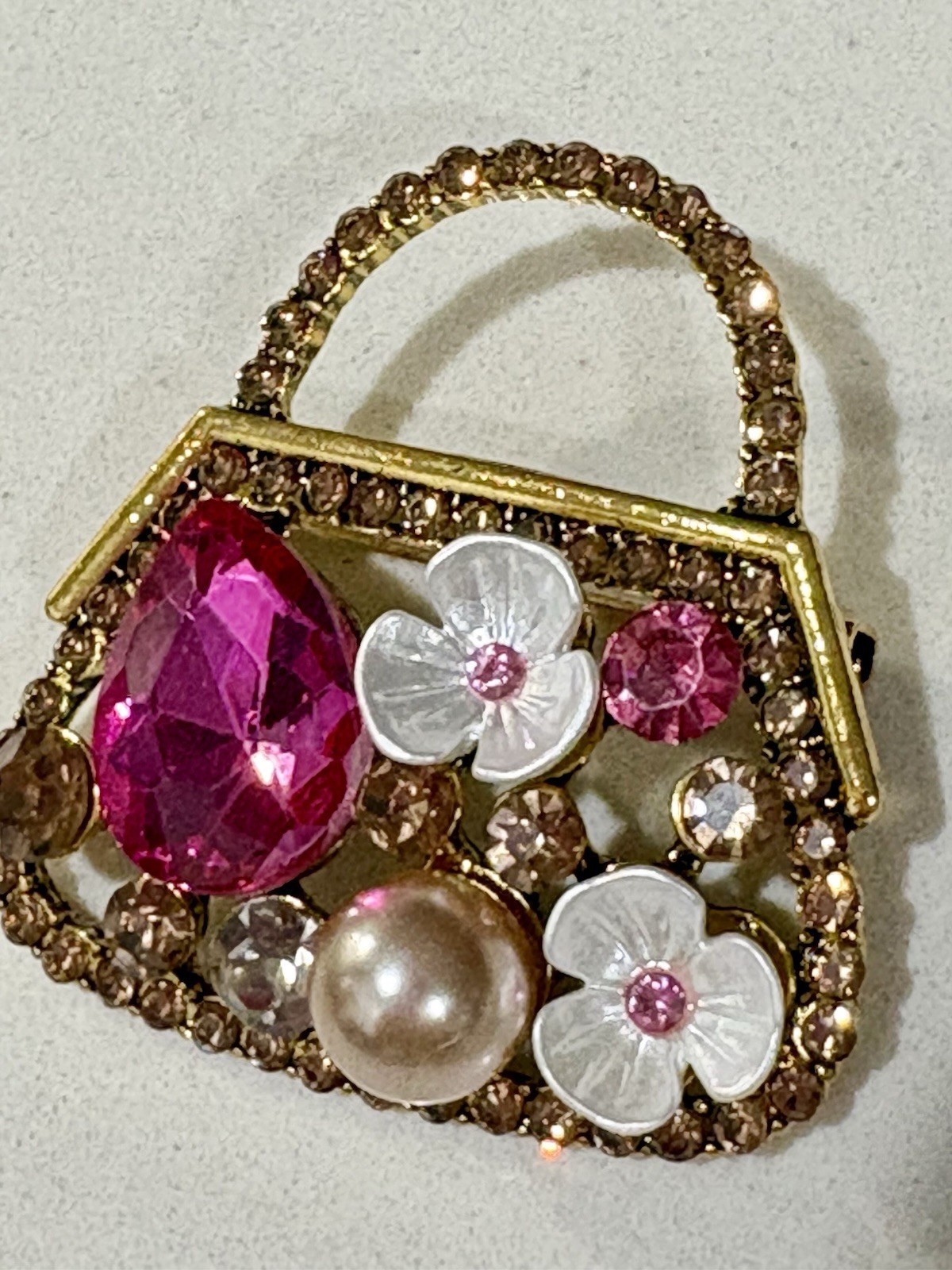 Crystal Brooch Floral purse pin