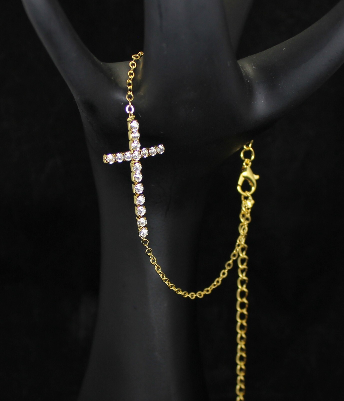 Womens Cz Cross Anklet Gold Plated 8 inch – 12 inch Adjustable
