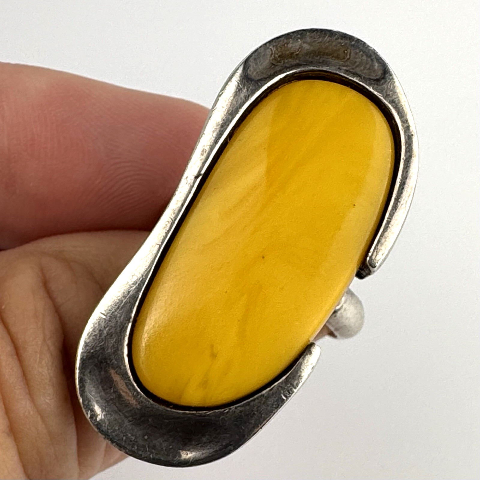 Vintage 12.8g Sterling Silver 925 Modernist Butterscotch Amber Large Ring Size 7