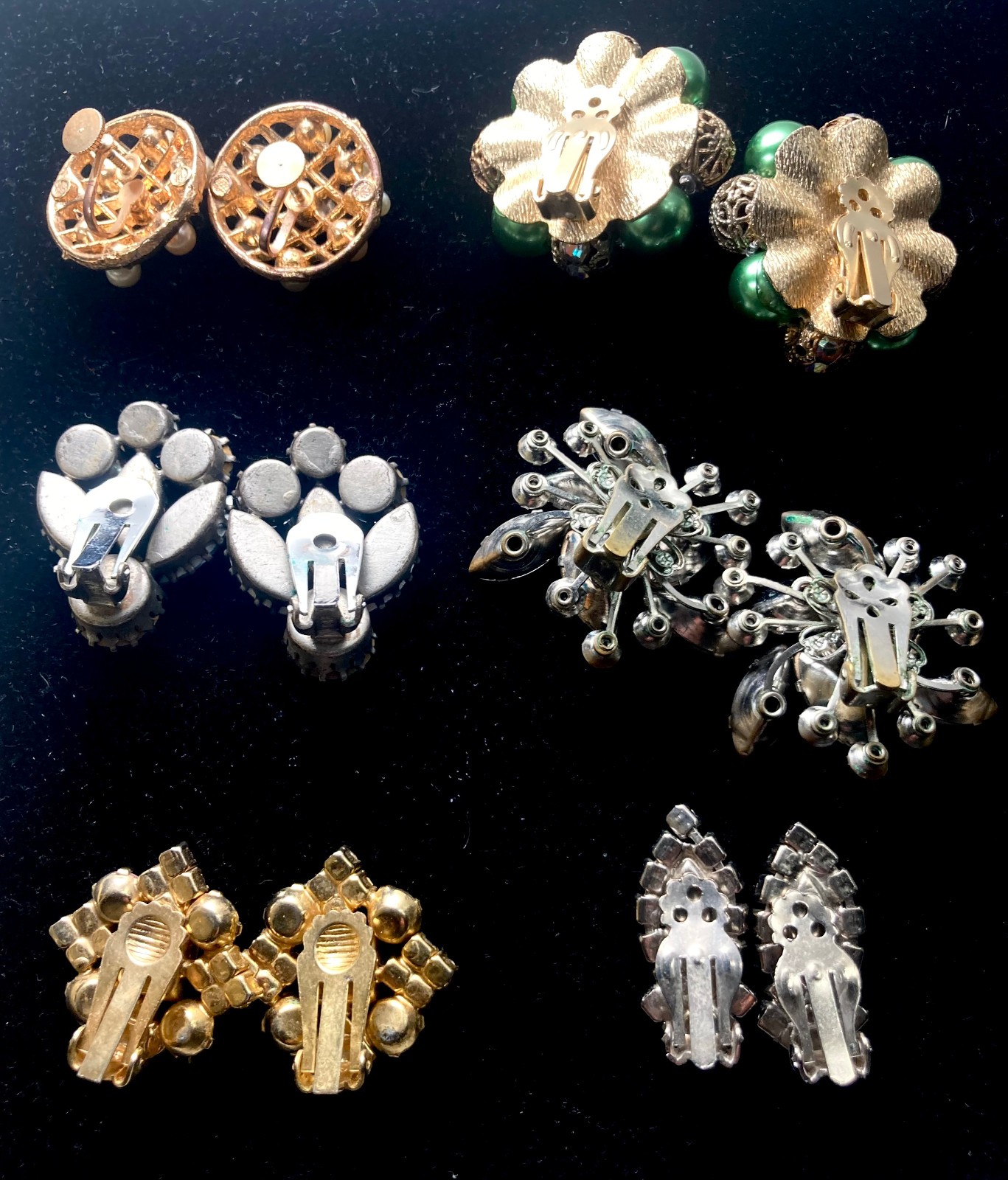 Lot of 15 Pair Vtg Rhinestone Clip On Earrings-Florenza Juliana Lewis Segal etc