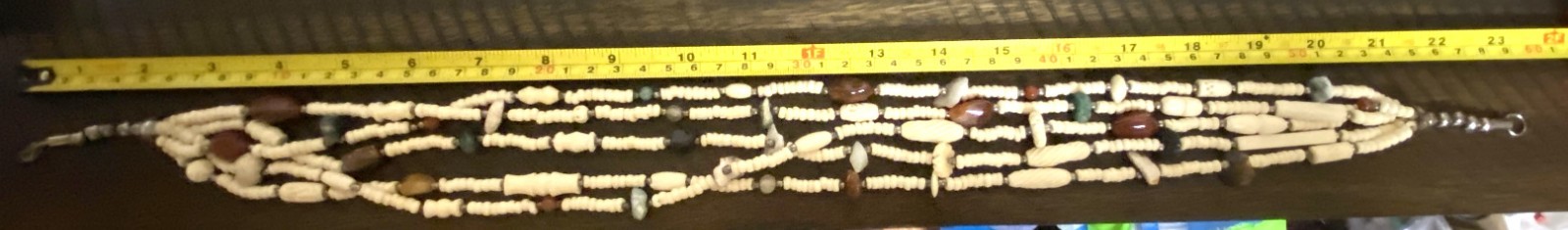 5 Strand Carved Bovine Bone & Gemstone Necklace