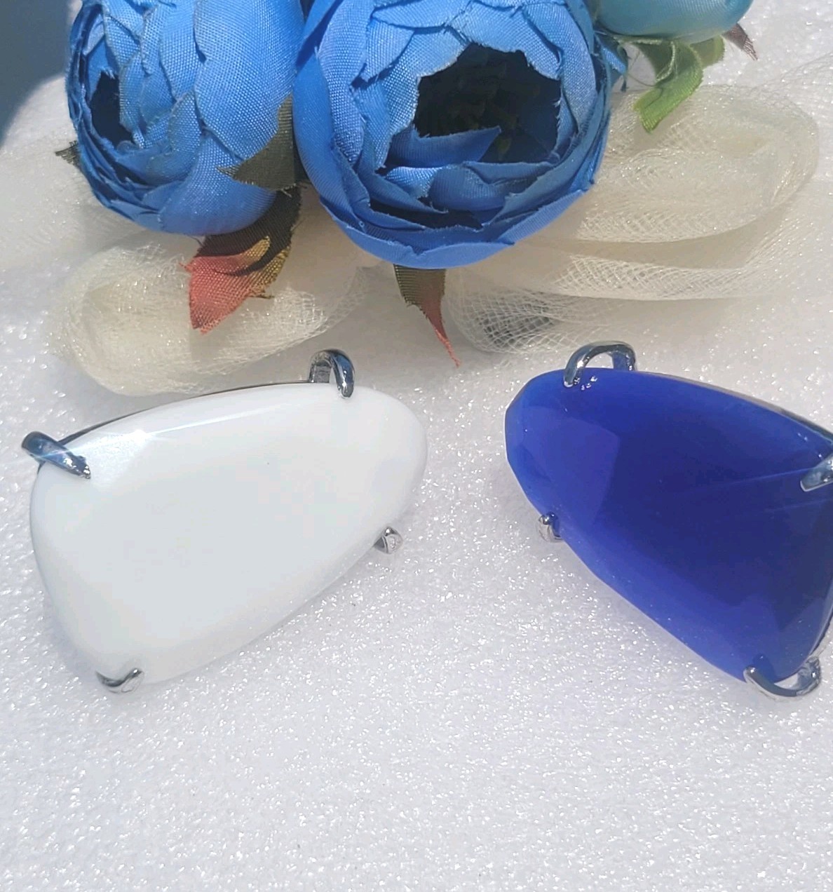Cobalt & White Silver Chunky Statement Cocktail Ring Size 6 (KS Tela Looking)