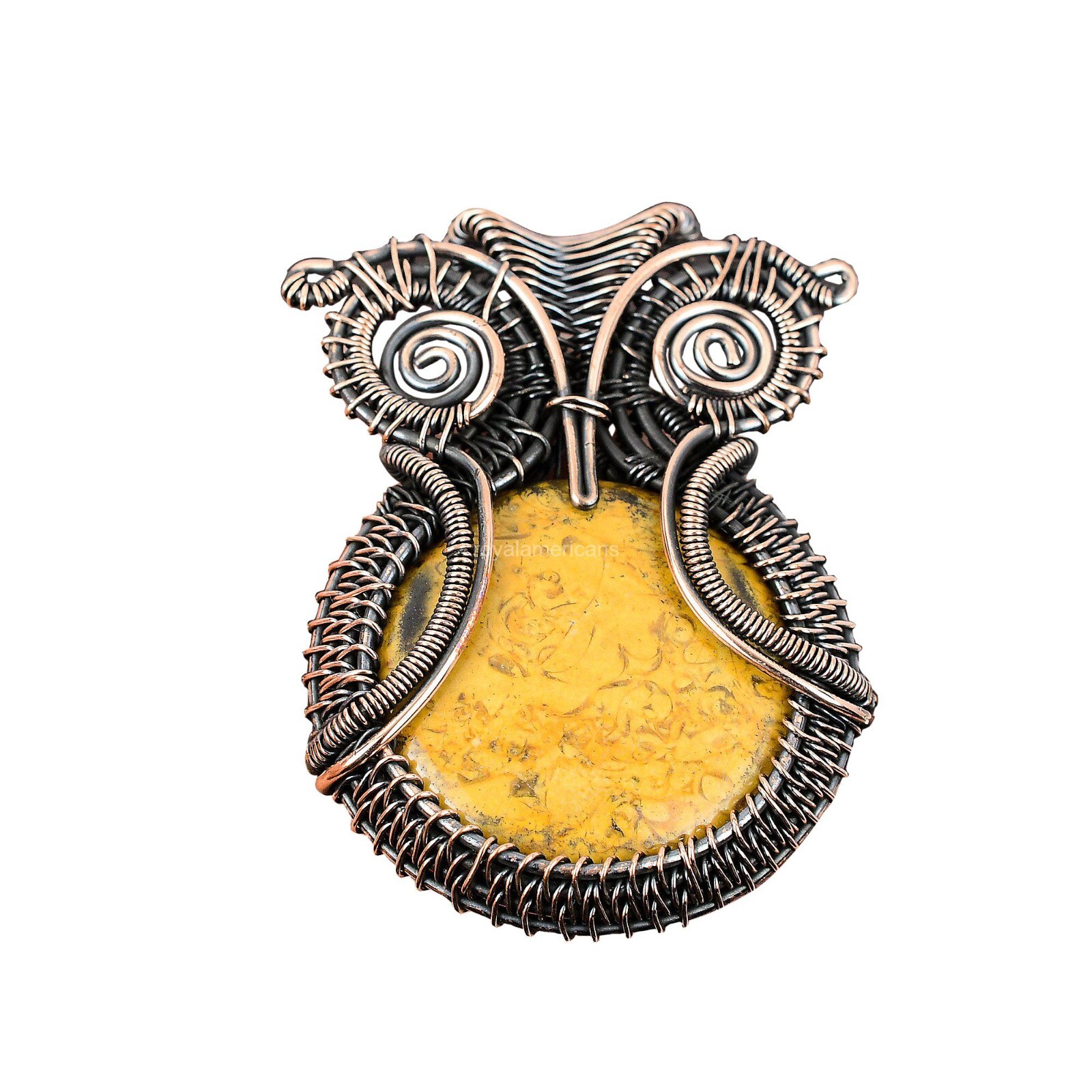 Petrified Wood Jasper Wire Wrapped Owl Pendant Handcrafted Copper Unique 2.48″