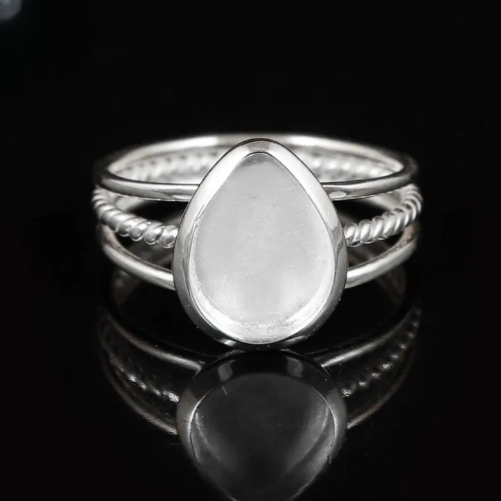 925 Sterling Silver 5x7mm Pear Bezel Triple Band Ring Blank DIY Jewelry Setting