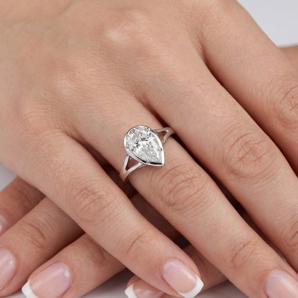 Solitaire Engagement Ring 14K Gold Halo 2.75 Carat Pear Lab-Grown Diamond G VS1