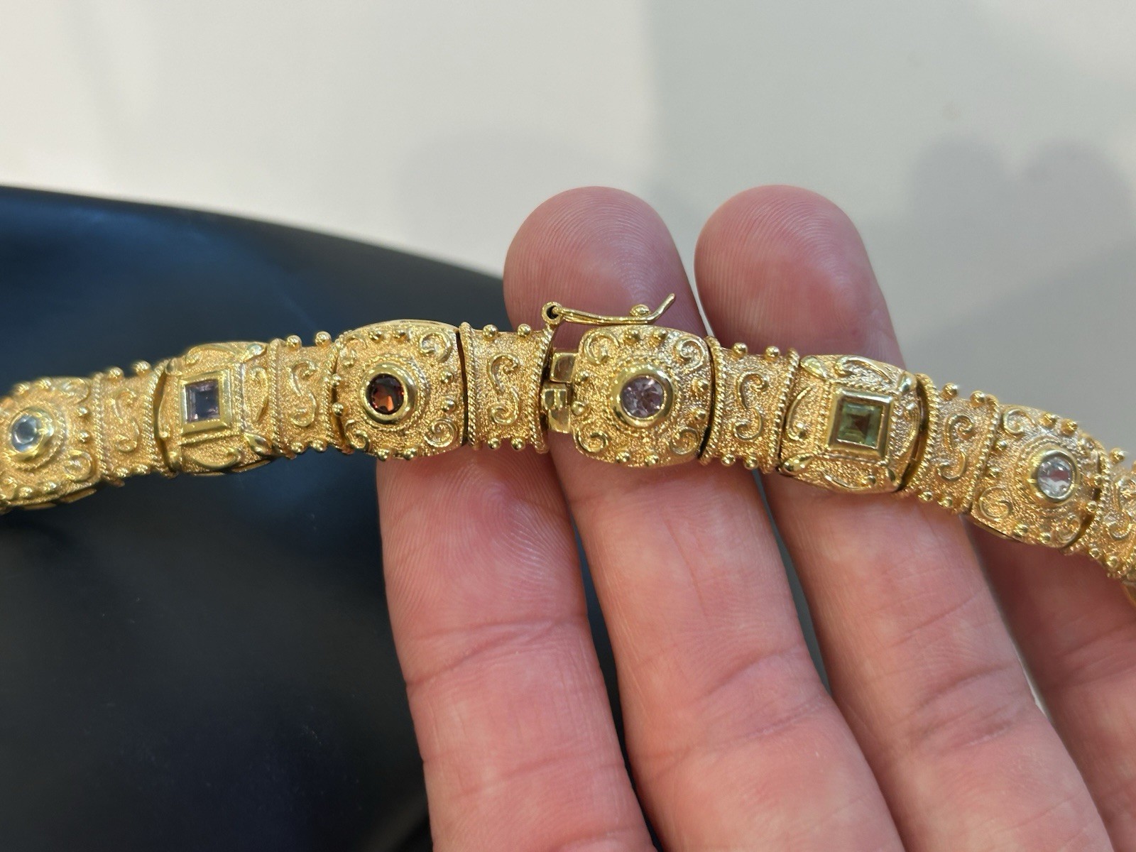 Veronese Etruscan Gold Vermeil Sterling Multi Stone Choker 925