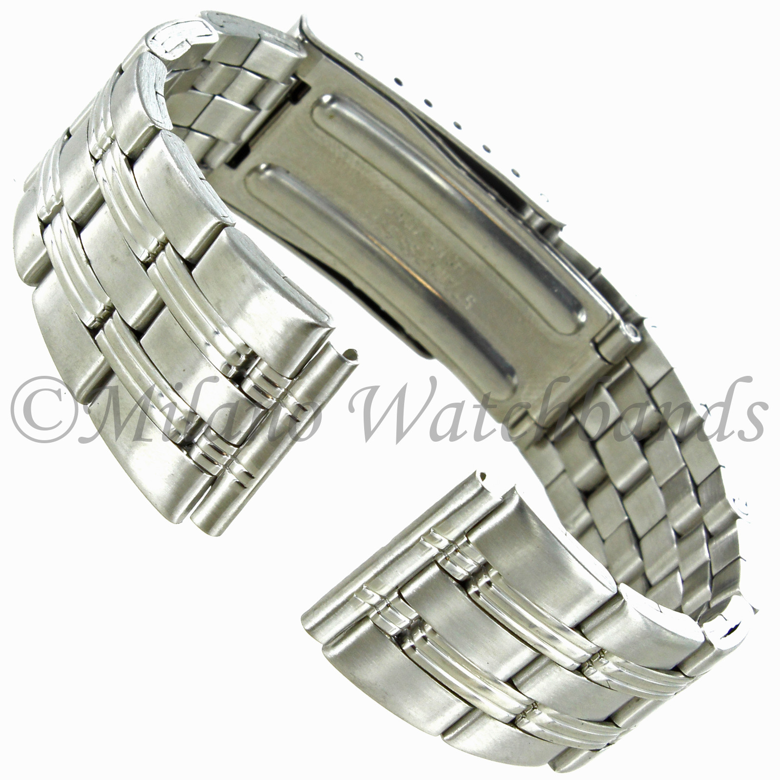 18mm or 20mm Hirsch Silver Triple Stripe Stainless Band Clasp Watch Band 5600