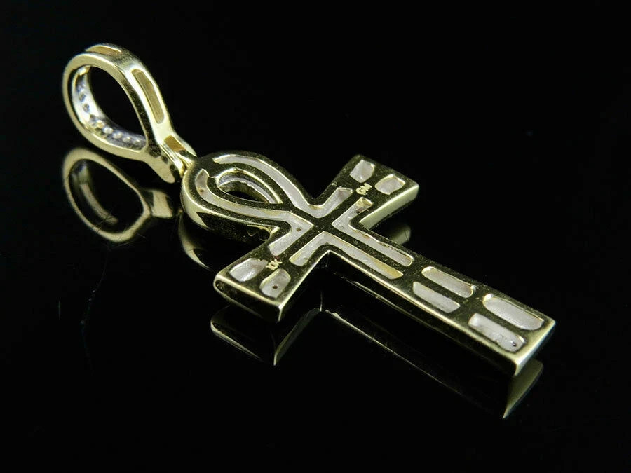 1/2 Ct Real VVS1 Moissanite Ankh Cross Pendant Necklace 14K Yellow Gold Plated