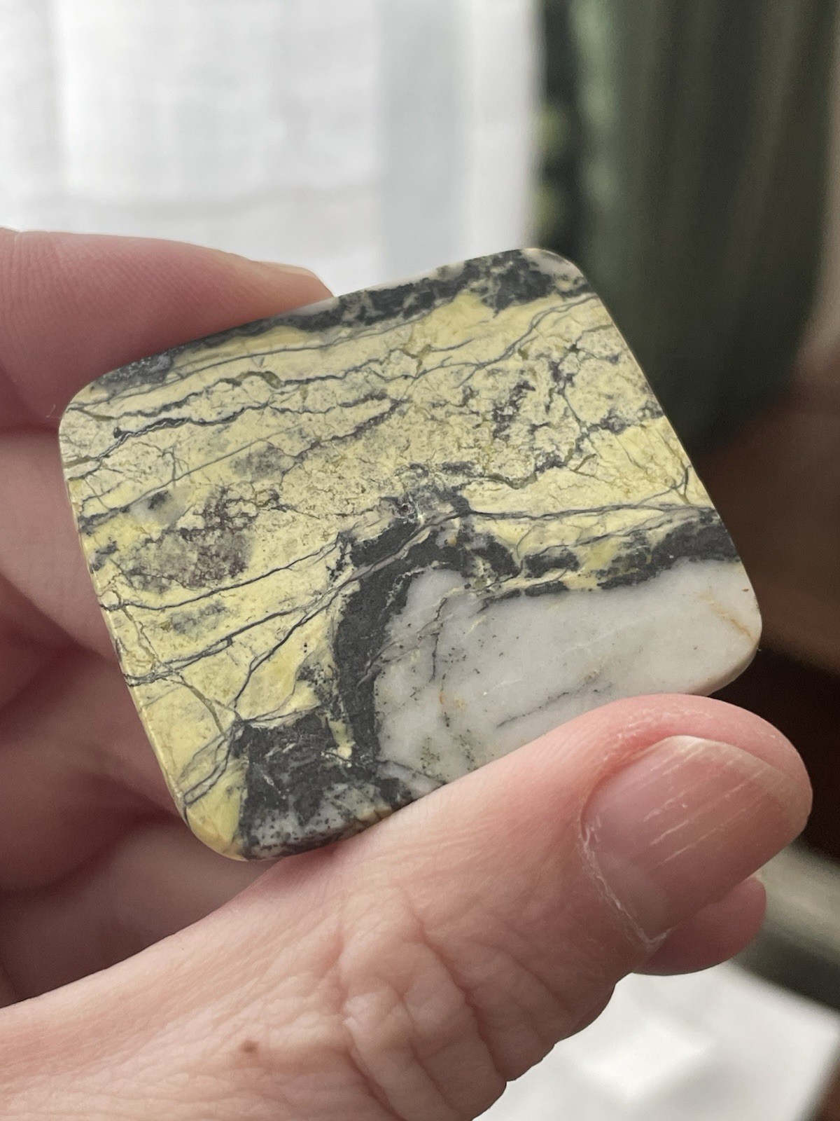 Yellow Variscite With Pyrite Rectangular Cabochon 86.4ct