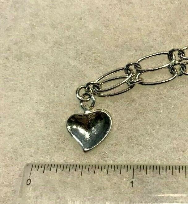 Sterling Silver Oval Link Ankle Bracelet with Heart Charm 10 In. – 8.9 Grams