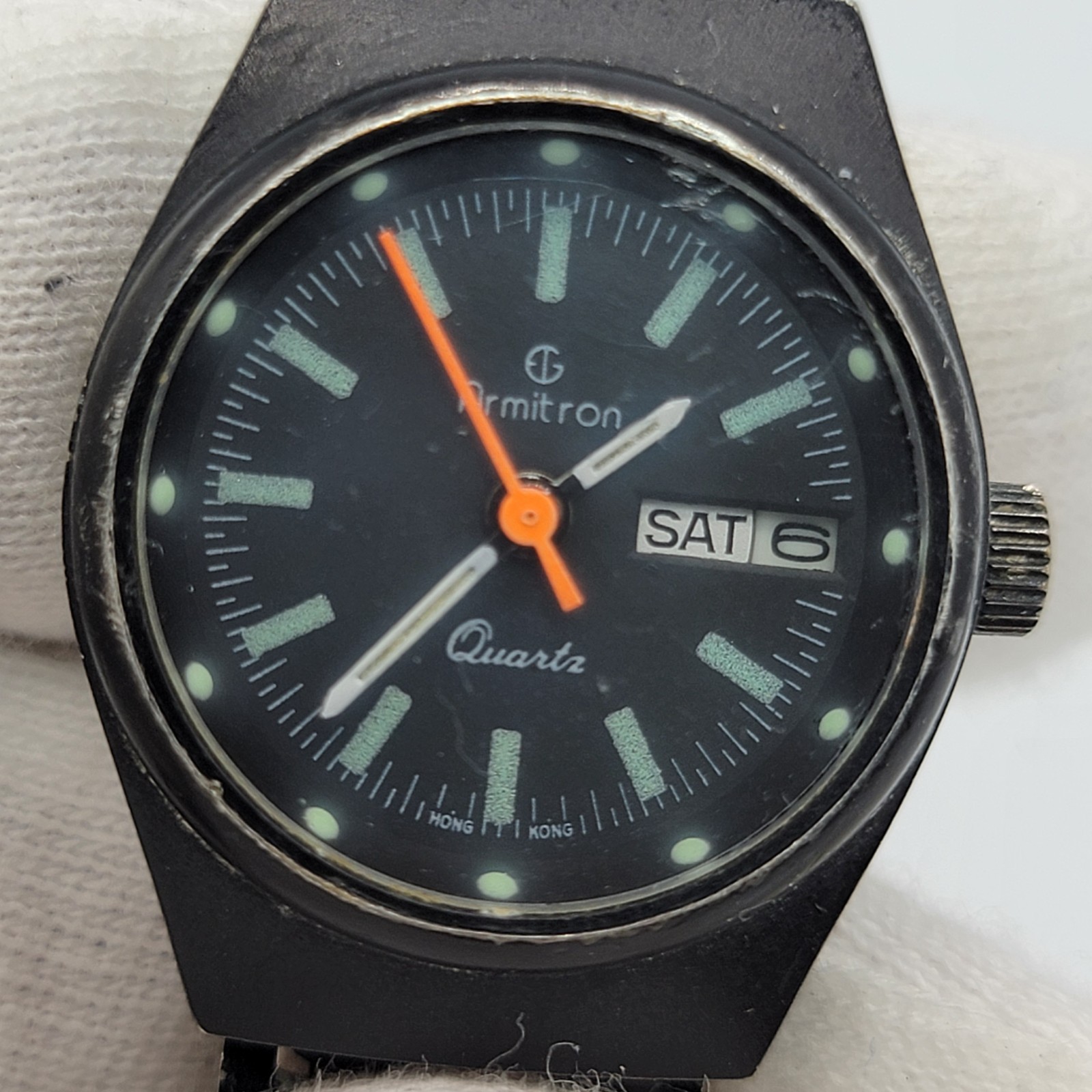 VTG Armitron Women Watch 23mm Day Date Indicator Black Stainless Steel , Runs *