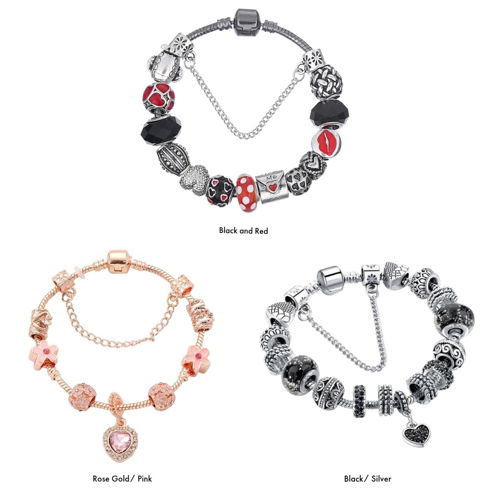 GENUINE MURANO STYLE GLASS & STAINLESS STEEL CHARM BRACELET 8″+ 2″ EXTENDER NEW!