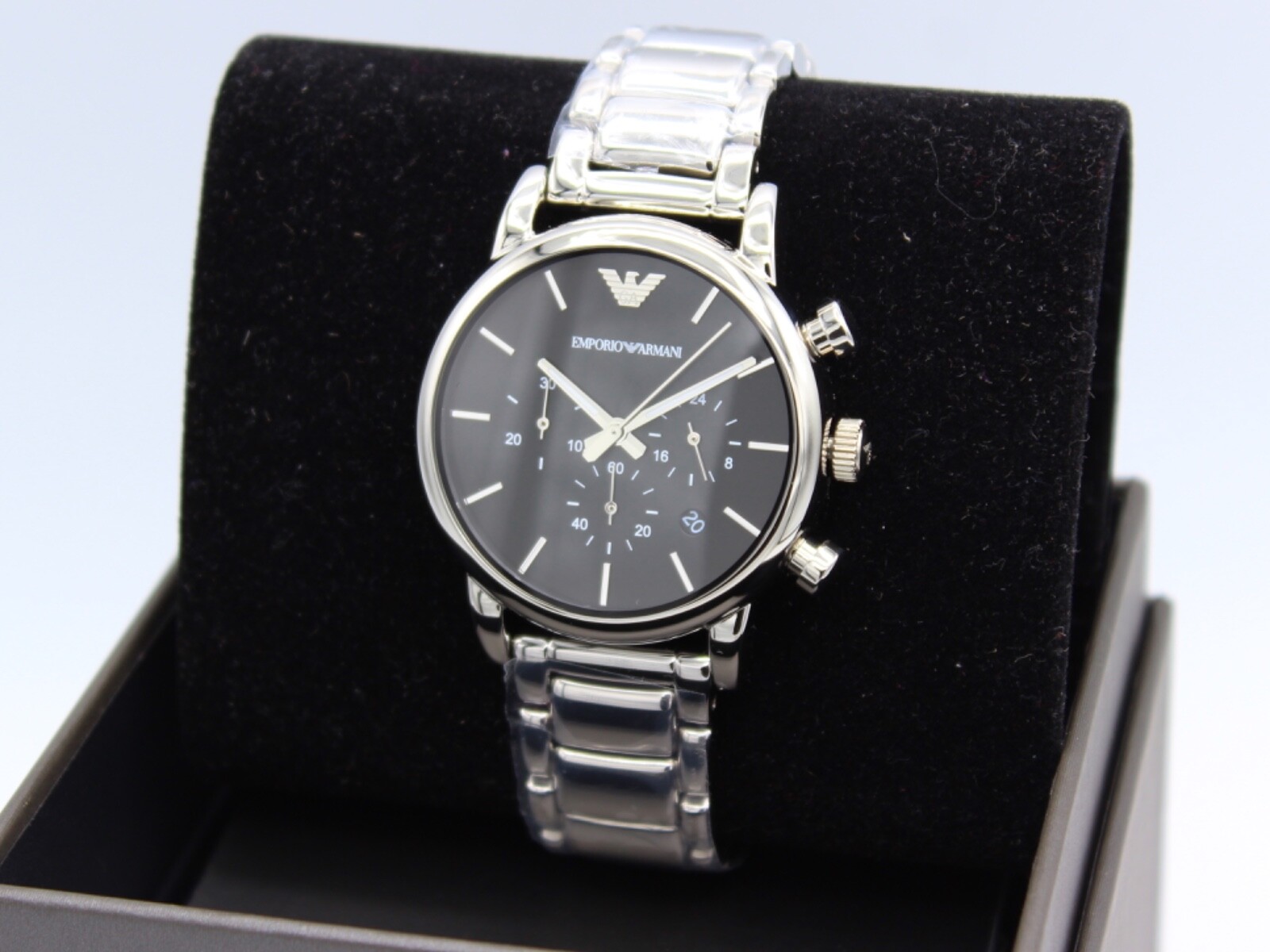 NEW AUTHENTIC EMPORIO ARMANI LUIGI BETA CLASSIC SILVER BLACK MEN’S AR1853 WATCH