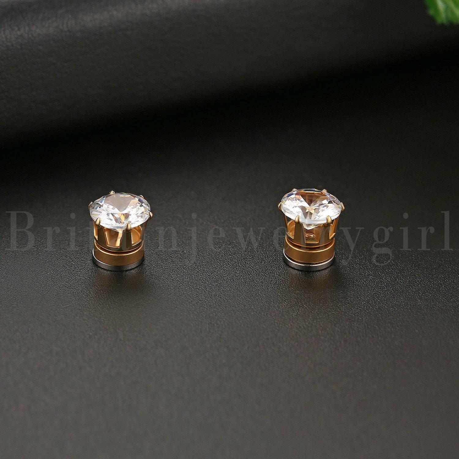 Stainless Steel Magnetic CZ Stud Earrings for Womens Mens Non-Piercing Clip On