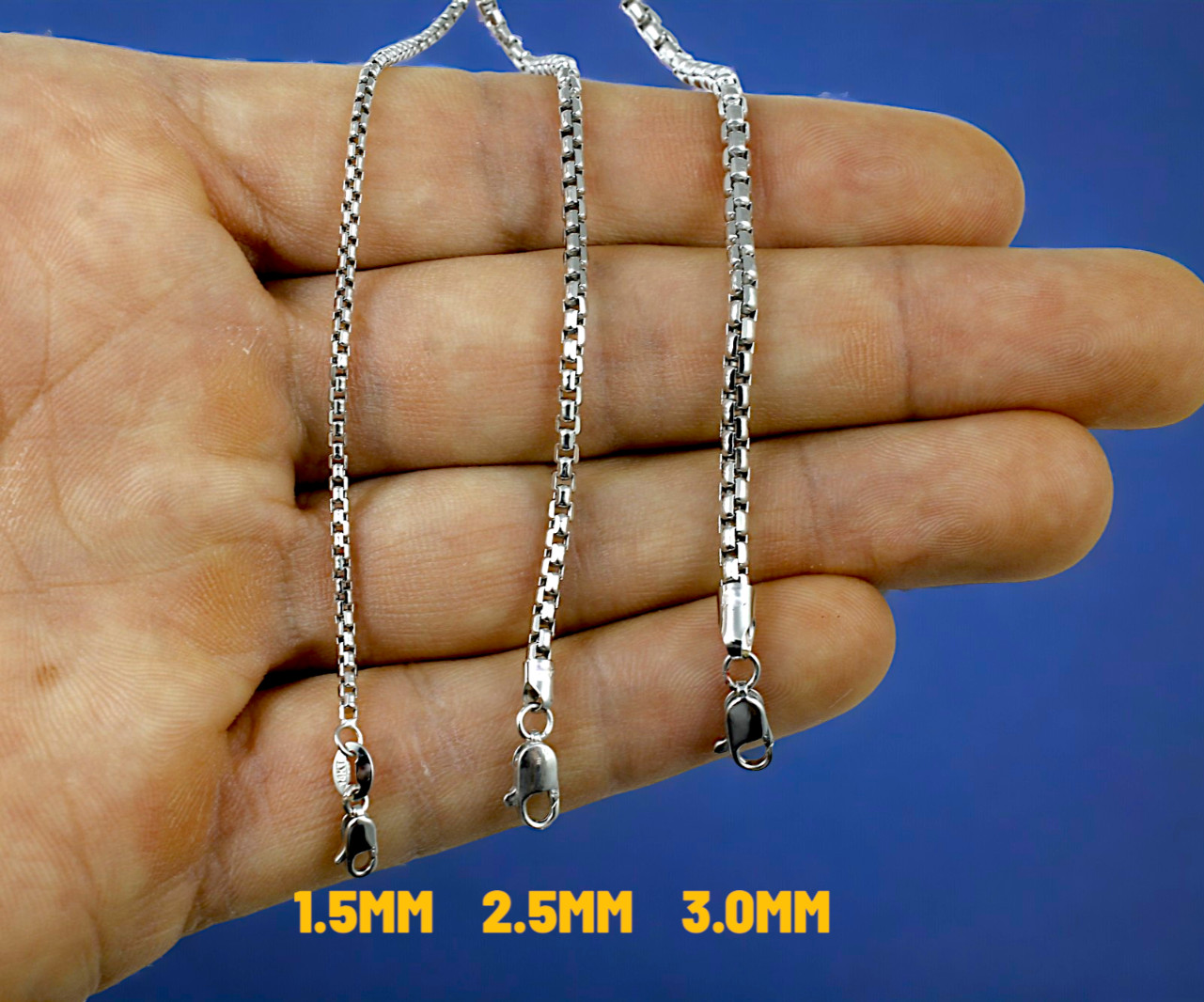 10K White Gold Venetian Round Box Necklace Bracelet Chain Real 7″-30″ 1-3mm