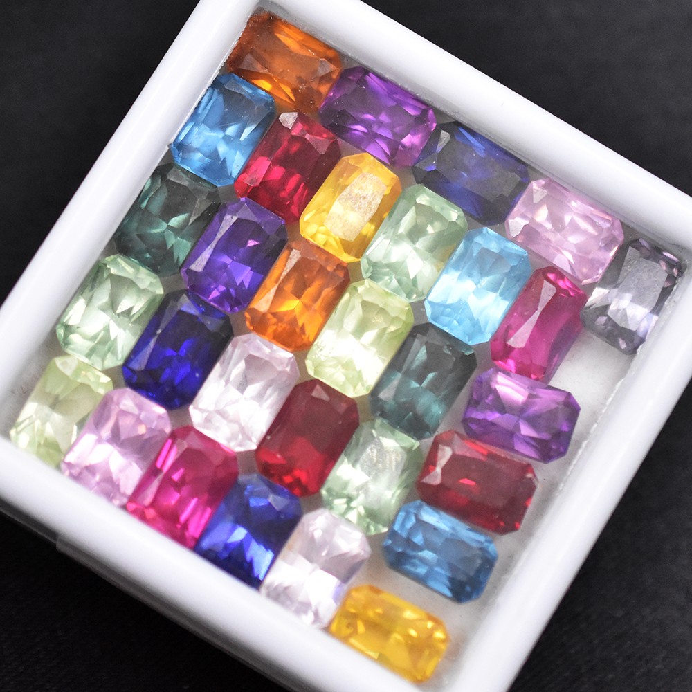 Certified 7×5 mm Natural Mix Color Sapphire Emerald Cut Gemstone 12.00 Ct Lot