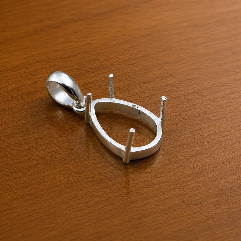925 Sterling Silver 9x11mm Pear Semi Mount Pendant Setting Handmade Jewelry